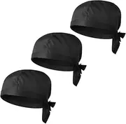[Gatuida] 3pcs Chef Turban Hat Kitchen Cap Skull Cap Black Kitchen Hat for Men Women
