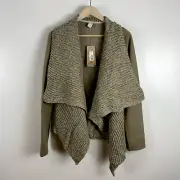 PrAna ‘Demure’ Open Waterfall Drape Cardigan Sweater Long Sleeve Size M Tan