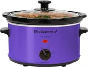 Elite Gourmet MST-275XP Electric Oval Slow Cooker, Adjustable Temperature, Appetizers, Sauces, Stews and Dips, Glass Lid and Pot Dishwasher Safe, 2.27 L, Purple