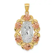 14k Two-tone Gold Two-tone Gold w/White Rhodium Lady Of Guadalupe Pendant