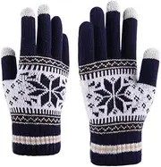 [Ztexkee] Christmas Snowflake Pattern Winter Knitted Touchscreen Gloves, Unisex Full Finger Thick Warm Touch Screen Gloves