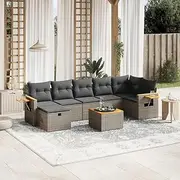 8 Piece Garden Sofa Set with Cushions Grey Poly Rattan, Conversation Sets