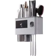 Wall Mounted Toothbrush Holder Multi Function Magnetic Absorption Bathroom Storage Rack with Drawer Toothpaste Dispenser 2 Cup Translucent Gray (24.4x11.3x20cm/9.6x4.4x7.9in)