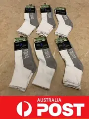 6 Pairs Quality Mens Running Tennis 92% Bamboo Sports Crew Socks,White Grey,AU