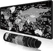 KMLVILE World Map Gaming Mouse Pad Large,XL Desk Pad Computer Game Desk Mat for Keyboard and Mouse with Non-Slip Base,Stitched Edges,Waterproof Mousepad for Gamer,Office &Home(Black,31.5" x 11.8")