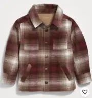 Old Navy Unisex Sherpa-Lined Plaid Shacket Toddler Size 3T Burgundy Beige NWT