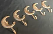 5 Cast Iron Man in the Moon Hooks, Rustic Hardware, Wall Mount Hardware Hooks