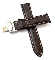 [g24] 18mm 20mm 22mm 24mm Genuine Leather Brown With White Stich Deployment Silver Buckle Clasp Watch Band Strap for Men and Women-Z1