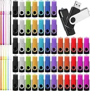 50 Pack 4GB USB Flash Drive Bulk with 50 Pcs Lanyards, USB 2.0 Thumb Drive Portable Swivel Memory Pen Drive Stick USB Stick with LED Indicator for Office School Data Storage Backup