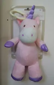 Girls Kelly Baby 10" Pink Purple Baby Unicorn Clip On Pram Toy With Rattle