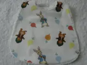 Peter Rabbit White Baby Bib Cotton Front Towelling Back Handmade