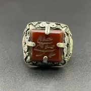 Unique Old Afghan Silver Plated Handmade Vintage Art Work Carnelian Stone Ring