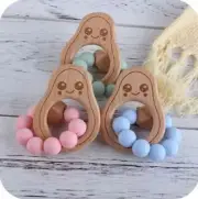 Wooden Avocado, Silicone Beads Baby Teether/Toy Bracelet