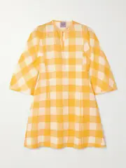 [Thierry Colson] Thierry Colson - Rachel Gingham Linen And Cotton-blend Mini Dress - Yellow - small small Yellow