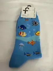 NWT Foot Traffic Womens Blue Fish Pattern Athletic Socks US 4-10