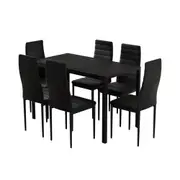 7 Piece Dining Set with Wooden Table Top - Black