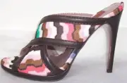 MISSONI Zig Zag Print Brown Leather Slides Sandals Shoes 35 5