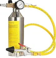 QPKING AC Flush Kit Car Air Conditioner System Pipe Cleaning Bottle Flush Canister Clean Tool for Auto HVAC Pipe Line Cleaning,R134A R12 R22 R404 R410A with 220 PSI Gauge, Air Plug Fittings & Hose