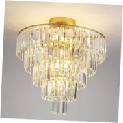 20" Crystal Chandelier, 10-Light Modern Gold Flush Mount Chandelier, Luxury