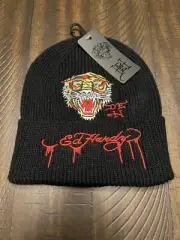 Ed Hardy Beanie Black Tiger Knitted Unisex Hat Embroidered NWT Size OSFM