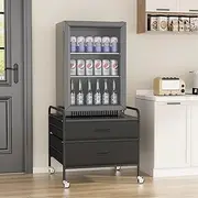 VOWNER Mini Fridge Stand with Storage, Heavy Duty Beverage Refrigerator Stand with 2 Fabric Drawer, Fridge Cart with 4 Lockable Metal Wheels, 220LBS Capacity 22"Lx23.6"W, for Dorm Apartment Office