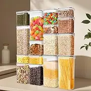 ZUNI 16 PCS Airtight Plastic Food Storage Container Set with Lids, BPA-Free Plastic Storage Canisters for Kitchen, Ideal for Storing Dry Foods Like Flour, Sugar, and Cereal, Labels and Marker