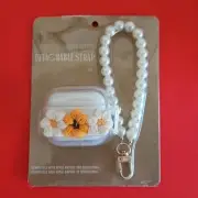 Apple Airpod 3rd Gen Case With Detachable Pearl Strap Cute White & Yellow Flower