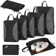 [TRMFUSA] Compression Packing Cubes 8 Set, Suitcase Organiser Bags, Travel Cubes for Suitcases, Luggage Organiser Packing Bags, Flight Cruise Holiday Essentials (Black)