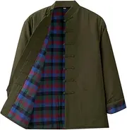 [NTWSHS] Chinese Clothing Winter Warm Cotton Tang Suit, Men Kung Fu Clothing Tops Martial Art Uniform Jacket Coats Long Sleeve Cotton Tai Chi Clothes(Green,XX-Large)