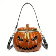 NNETM Chic Halloween Pumpkin Crossbody Bag with Dual Straps - Orange