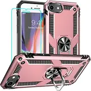 Yiakeng for iPhone 8 Case, iPhone 7 Case, iPhone SE 2020/2022 Case with Screen Protector, Military Grade Protective Cases with Ring for iPhone 8/7/SE 2020 (Rose Gold)