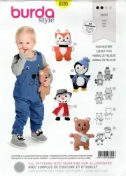 Burda 6395 Cuddly FOX, PENGUIN, SNOWMAN & BEAR Soft Toys UNCUT Sewing Pattern