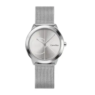 【Calvin Klein 凱文克萊】minimal系列 大CK銀色系 米蘭錶帶 手錶 情侶錶 CK錶 35mm(K3M2212Z)