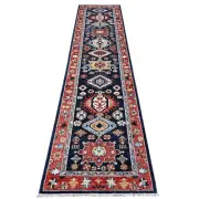 2'7"x11'8" Blue Karajeh Design Pure Wool Fine Aryana Runner Oriental Rug G88403
