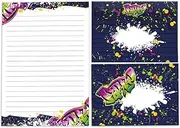 Writing Paper Set Writing Pad Lined with Envelope for Girls Boys Kids Adults Unisex Graffiti Colourful Modern (1 Pad A5 with 25 Sheets + 15 Matching Printed Envelopes)