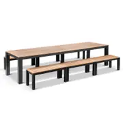 Balmoral 3.55M Outdoor Teak Top Aluminium Table With Bench Seats - Charcoal Aluminium