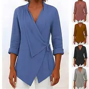 Women's Blouse Solid Color Elegant Stylish Basic Long Sleeve V Neck Regular Tops Daily Holiday Tie Front Black Pink Blue Brown Gray Summer Fall
