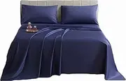 Aulaire 4-PCE bedsheets and Pillowcase Bedding Set (1 top Sheet + 1 Fitted Sheet + 2 Pillowcases) 1000 Thread Count Very fine Long Staple Silky Cotton Fibres. (Star Blue, King)