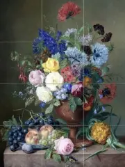 A vase of mixed flowers and fruit Tile Mural Kitchen Bathroom Wall Backsplash