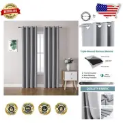Elegant Light Grey Blackout Curtains Set - 108 Inches Long Grommet Panels