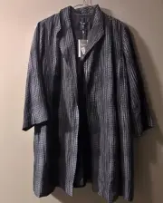 Eileen Fisher Womens High Collar 3/4 Sleeve Open Linen Coat 1X Mature Career NWT