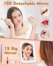 Rechargeable Travel Makeup Mirror with 80 LED 10X Magnifying Touch Dimming