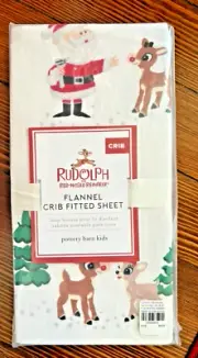 Pottery barn Holiday Christmas Crib Toddler SHEET baby Rudolph Santa Bumble o