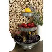 Rustic Farmhouse Metal Serving Tray 3-Tier Stand Distressed Hammered, Top Handle