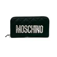 在飛比找Yahoo奇摩購物中心優惠-時時樂限定經典 MOSCHINO LOGO 絎縫紋拉鍊長夾 