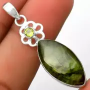 Natural Chrome Chalcedony & Peridot 925 Sterling Silver Pendant Jewelry P-1634