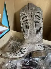 Corral Tan Lizard Braided Vamp Square Toe Boots Sz 9