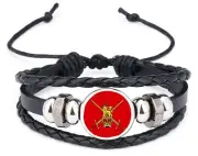 British Army Military Black Leather Bracelet And Velvet Gift Bag