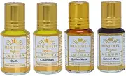 Menje.- .well Kasturi Musk, Chandan-E-Khaas, Golden Musk & Oudh Wooden Musk Perfume Floral Liquid Attar, 6ml (Pack Of 4) For Unisex T.M.G