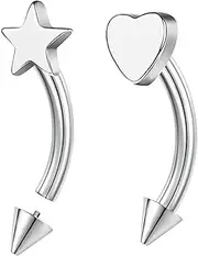 [KASFREE] Heart Rook Piercing Jewelry Titanium Eyebrow Rings Star Vertical Labret Lip Jewelry 16G Curved Barbells Daith Rook Earrings for Women Men